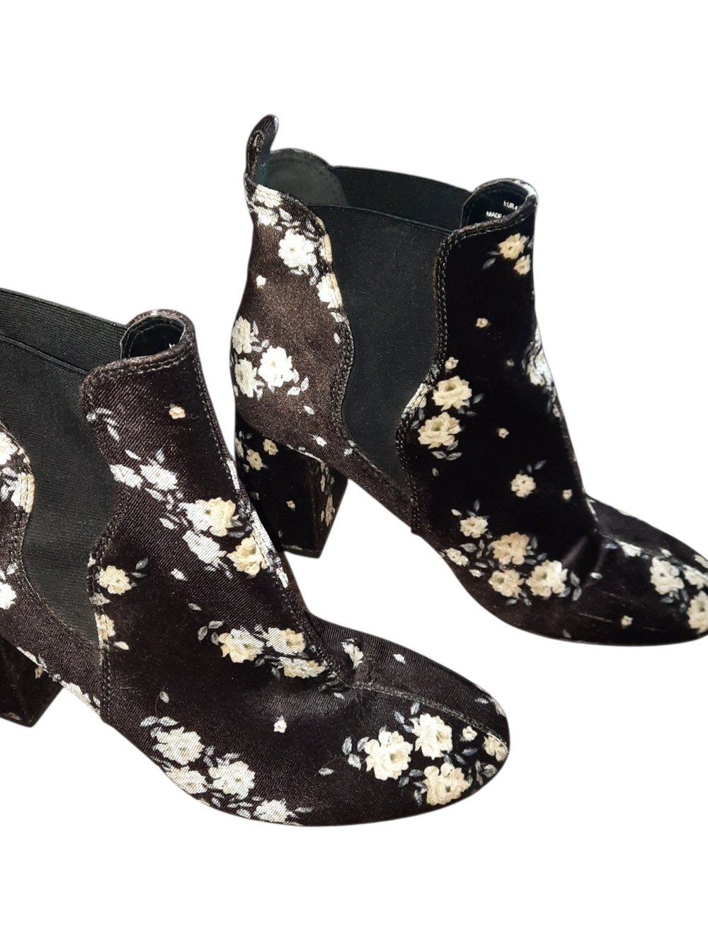 Divided Black Floral Velvet Ankle Booties - Picture 5 of 14